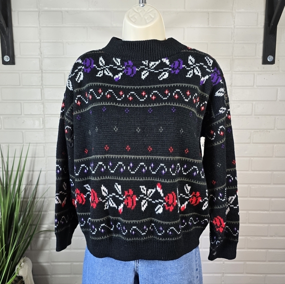 Vintage Headliners Black Patterned Mock Neck Sweater Medium